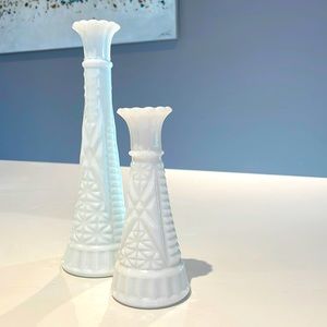 (2/$30) Vintage MCM Milk Glass vases Lot x 2